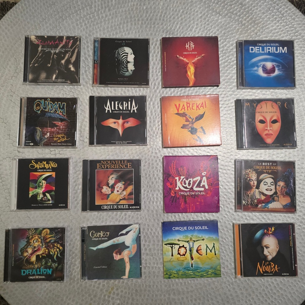 Cirque du Soleil 16 CD Soundtrack Lot Alegria O Ka Totem Kooza Quidam Mystere